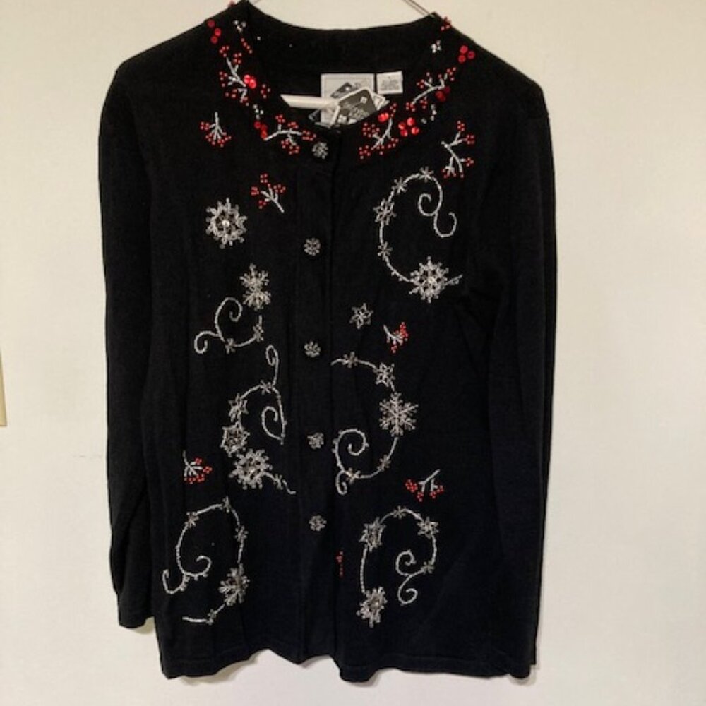 Storybook Knits "Snowflake Decor" Sweater, Size Large, New with Tags